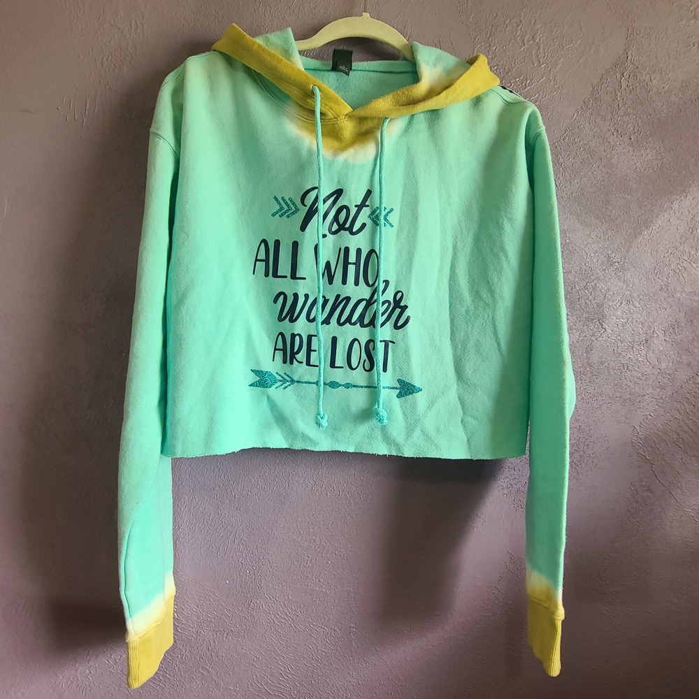 Wild Fable Hoodie Women S Mint Green Custom Cropped Graphic Not All Who Wander